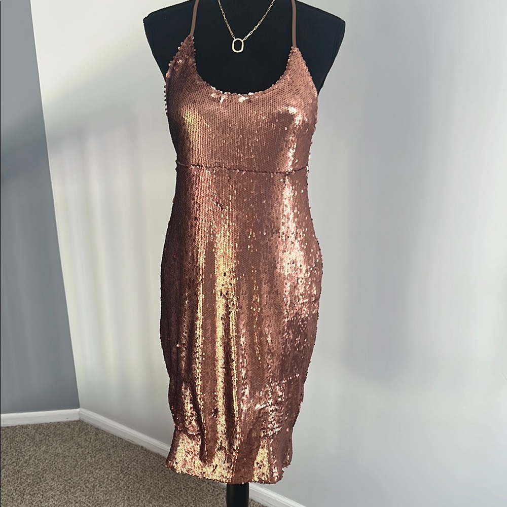 Nasty Gal Gold Sequin Halter Sheath Dress
